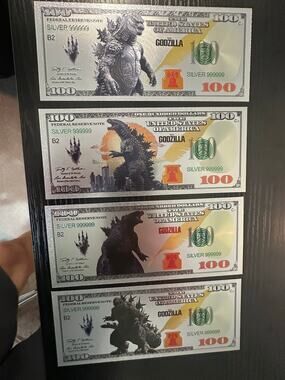 Godzilla 4 Piece Silver Foil Novelty Note Set Monster Movie Collectibles